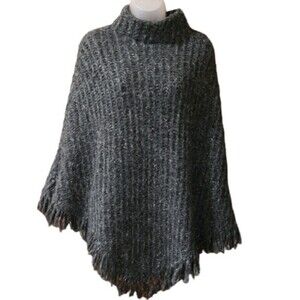 Fownes Gray Ribbed Knit Poncho Blanket Sweater OS